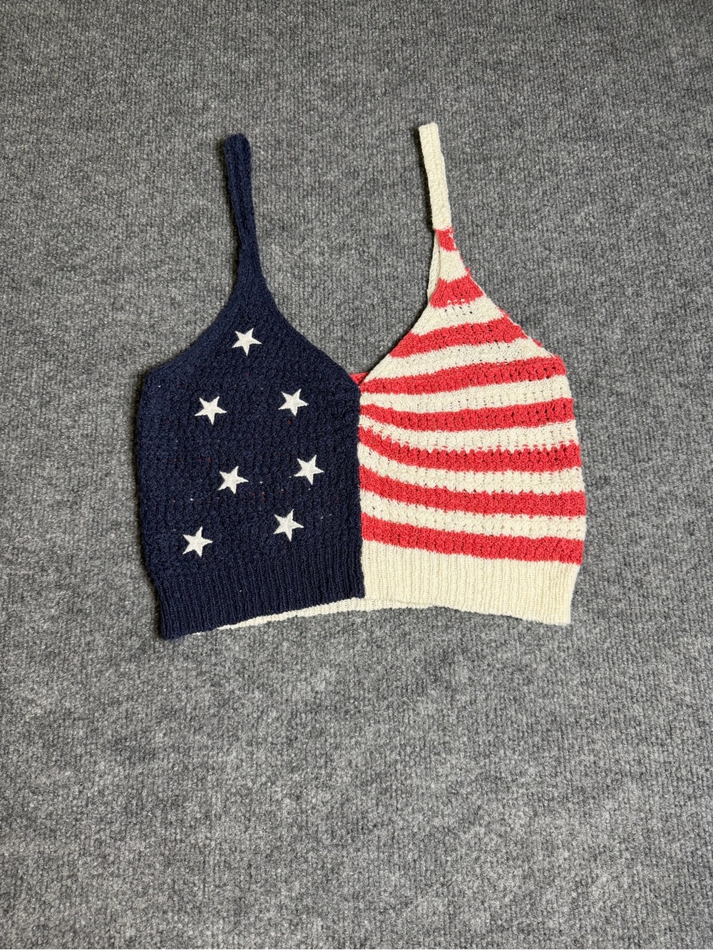 Patriotic Stars & Stripes Knit Crop Top - Red, Navy & Cream